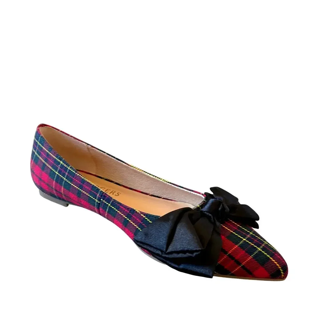 Jack Rogers Debra Bow Ballet Flats Red Plaid Pointed Toe Women's US 8 NEW